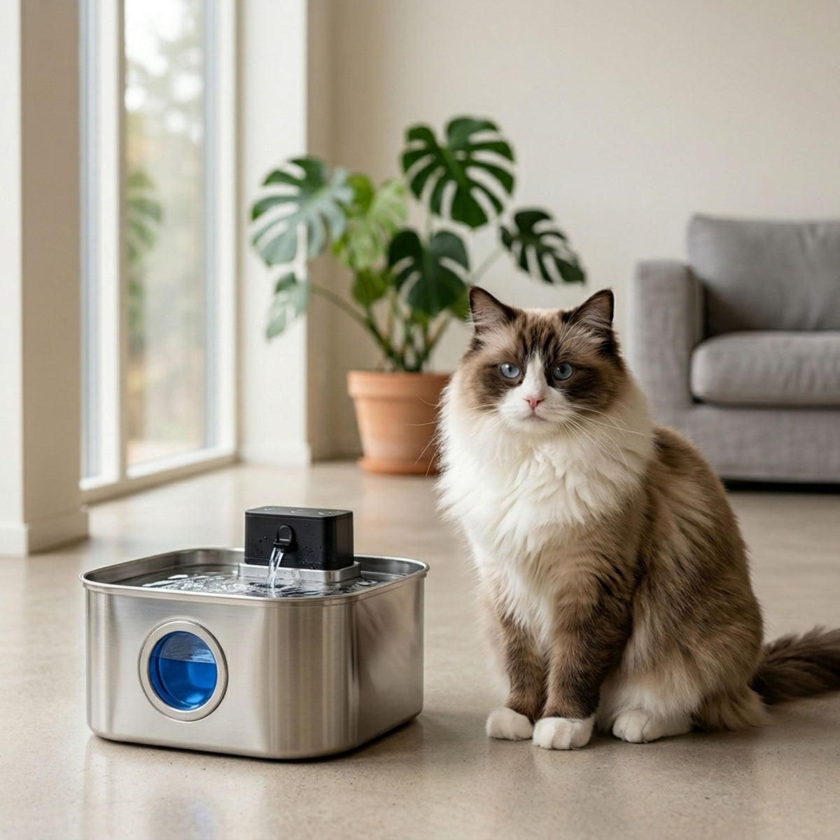 Fontaine à eau pour chat sans fil en inox 3 L, silencieuse, 3 modes, Aquéo
