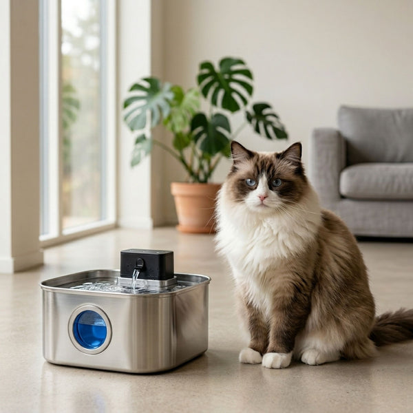 Fontaine à eau pour chat sans fil en inox 3 L, silencieuse, 3 modes, Aquéo