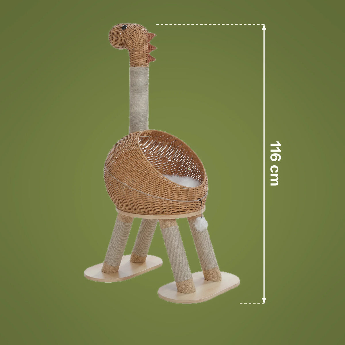 Dimensions de l'arbre à chat dinosaure : 116 cm de haut, 67 x 47 cm au sol, nid de 47 cm de diamètre