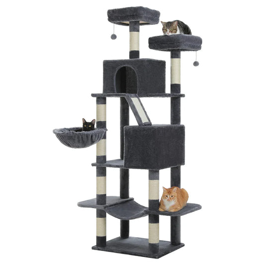 arbre à chat XXL gris anthracite chat noir corbeille chat tigré perchoir chat roux plateforme griffoir sisal naturel