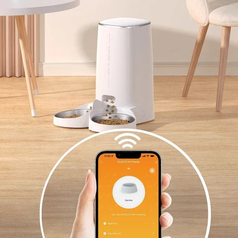 distributeur automatique de croquettes pour 2 chats connecté wifi contrôle à distance via application mobile smartphone