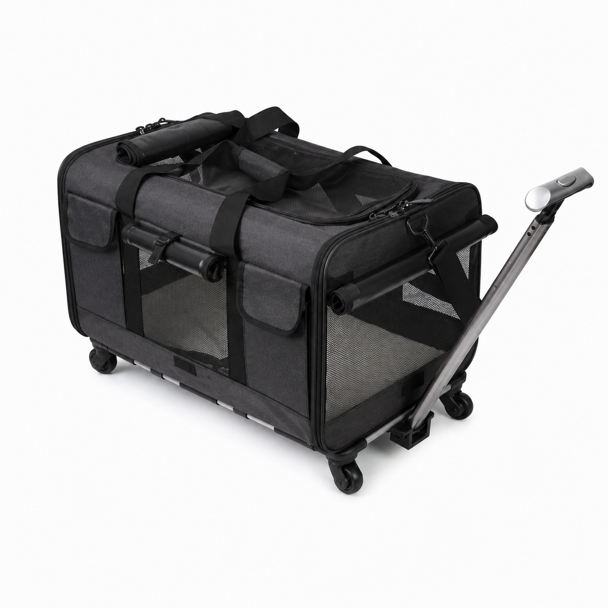 Sac de transport pour chat à roulettes noir avec poignée télescopique, grande capacité et panneaux respirants pour voyager confortablement avec votre chat Catedo