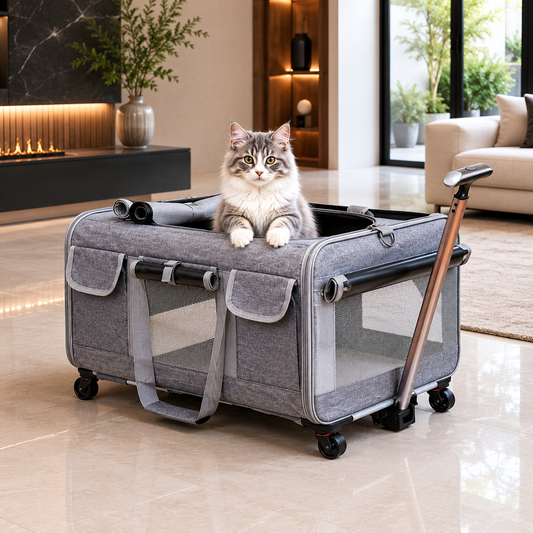 Sac de transport pour chat grande taille à roulettes avec poignée télescopique, spacieux et confortable pour voyager avec votre chat Catedo