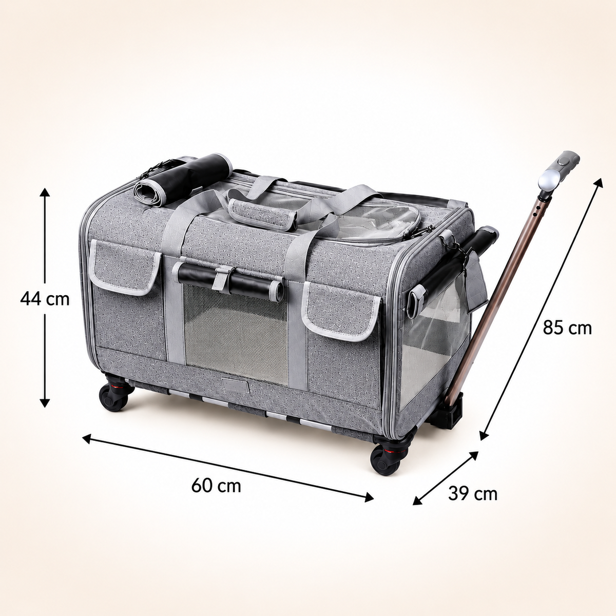 Sac de transport pour chat à roulettes noir avec poignée télescopique, grande capacité et panneaux respirants pour voyager confortablement avec votre chat Catedo