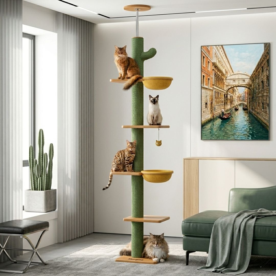 Original Cactus Cat Tree Adjustable Height - Floor to Ceiling Sisal Scratching Post Design