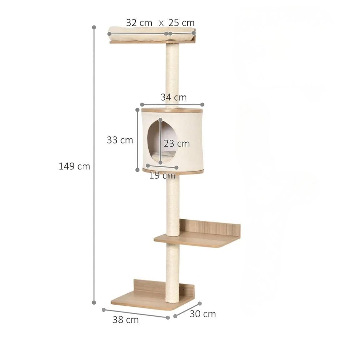 Arbre à chat mural design en bois - griffoir sisal fixation murale gain de place