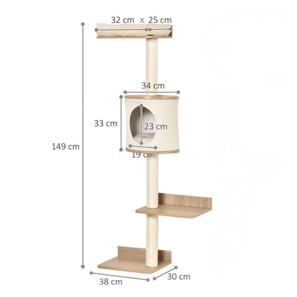 Arbre à chat mural design en bois - griffoir sisal fixation murale gain de place