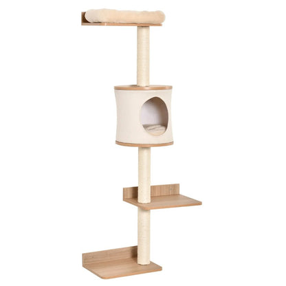 Arbre à chat mural design en bois - griffoir sisal fixation murale gain de place