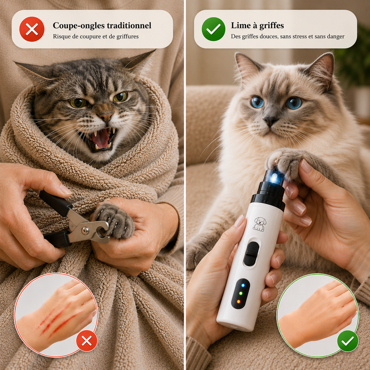 Lime à griffes électrique pour chat et chien, 2 vitesses, rechargeable USB, Griffo