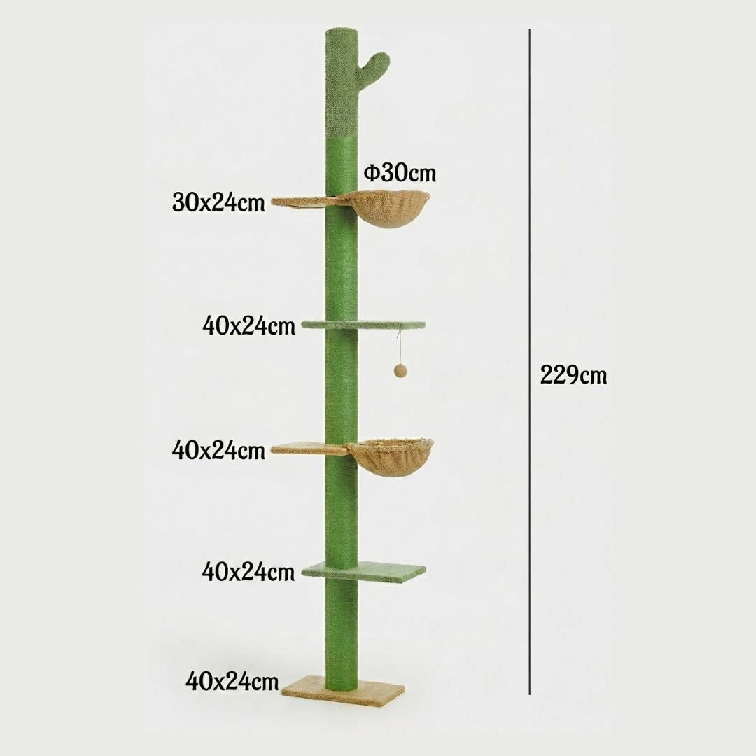 Original Cactus Cat Tree Adjustable Height - Floor to Ceiling Sisal Scratching Post Design