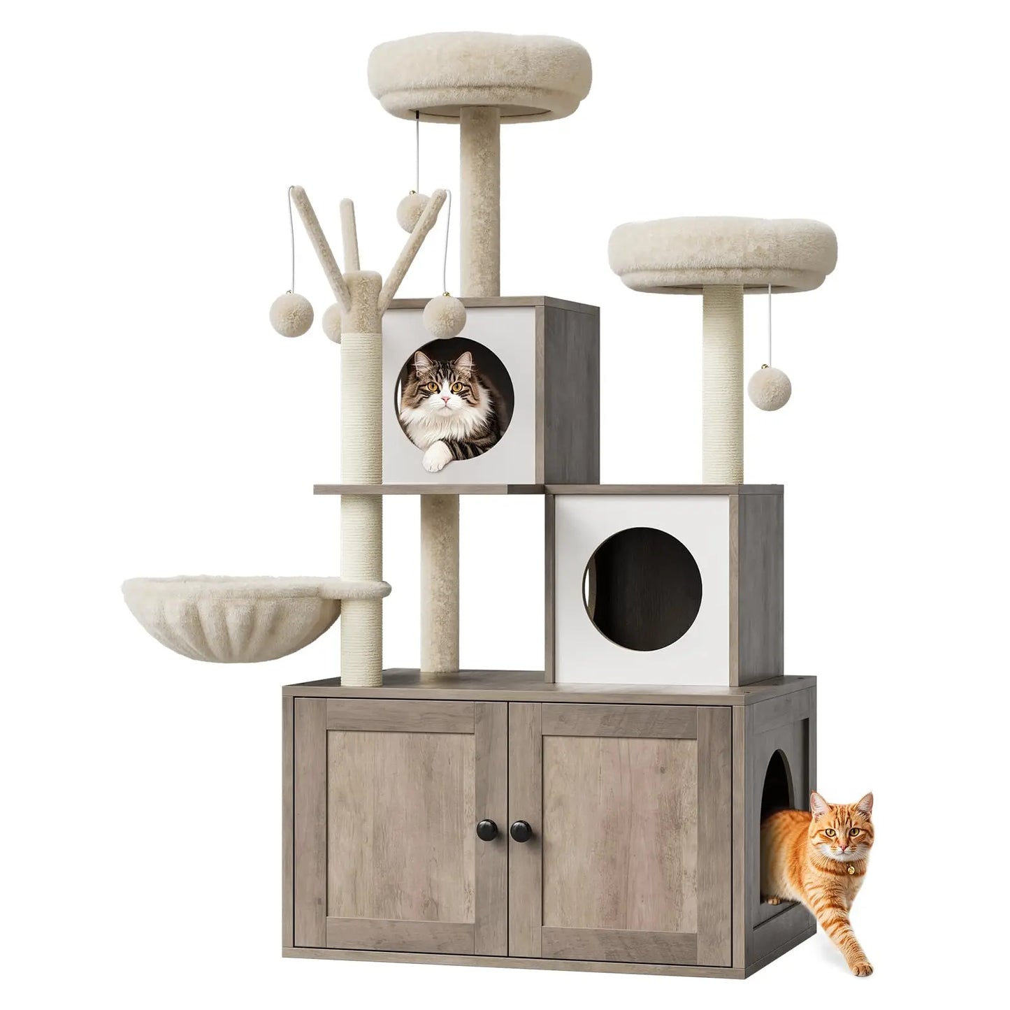 Arbre à chat avec litière meuble 2en1 - gain de place design griffoir sisal