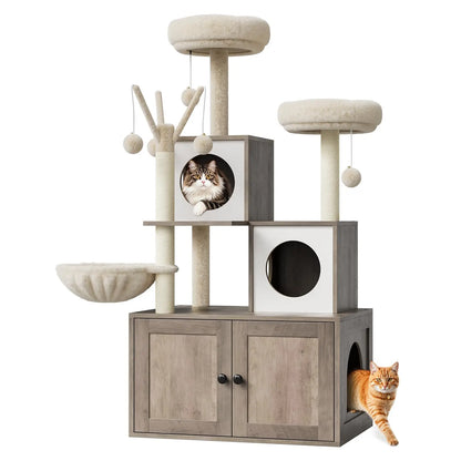 Arbre à chat avec litière meuble 2en1 - gain de place design griffoir sisal