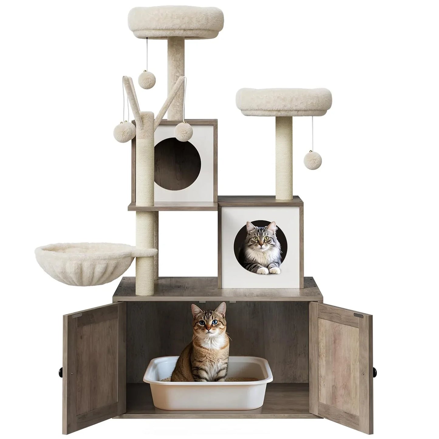 Arbre à chat avec litière meuble 2en1 - gain de place design griffoir sisal