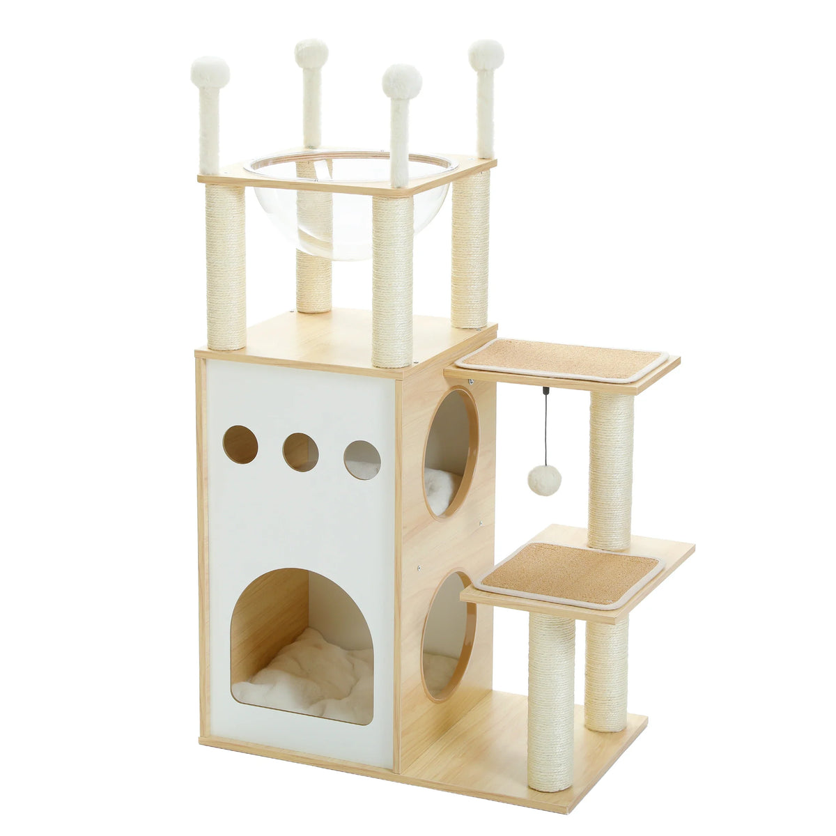 Scandinavian Natural Wood Cat Tree - Double Hammock Maine Coon Sisal Scratching Post