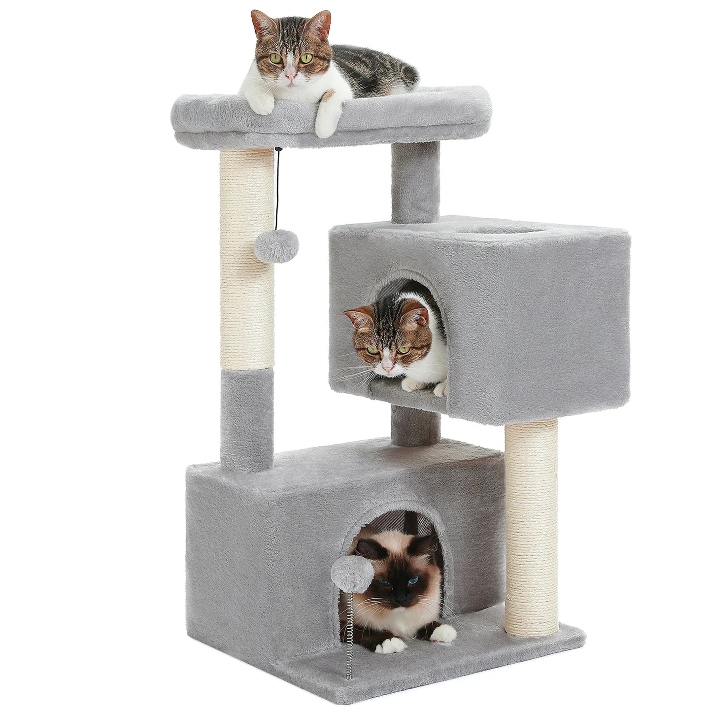 petit arbre à chat gris clair 80cm pour appartement, mobilier félin confortable et stable avec griffoir intégré.