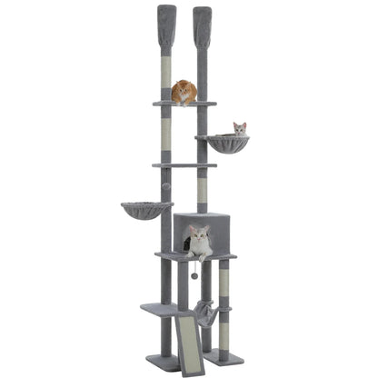 arbre à chat sol au plafond gris réglable gain de place idéal appartement plusieurs chats intérieur