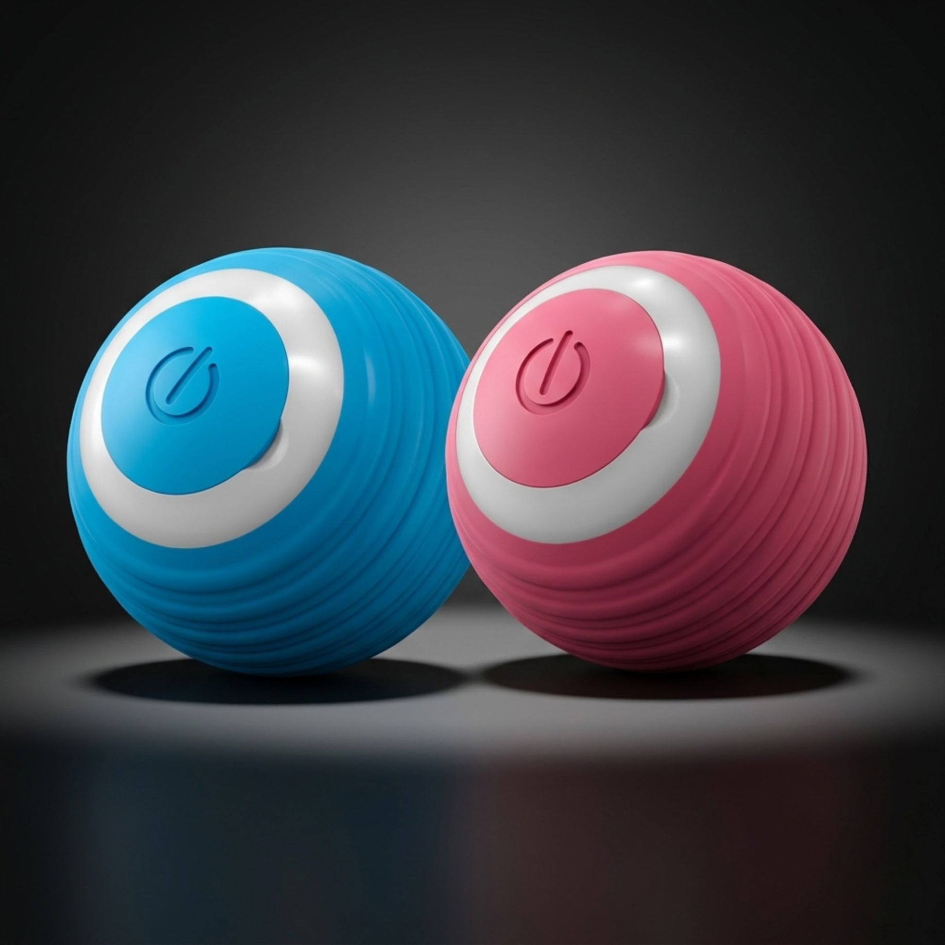 duo balle interactive silicone chat coloris bleu et rose bouton marche fond studio sombre