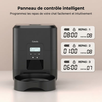 distributeur automatique de croquettes pour chat programmable panneau de contrôle intelligent 3 repas par jour Catedo