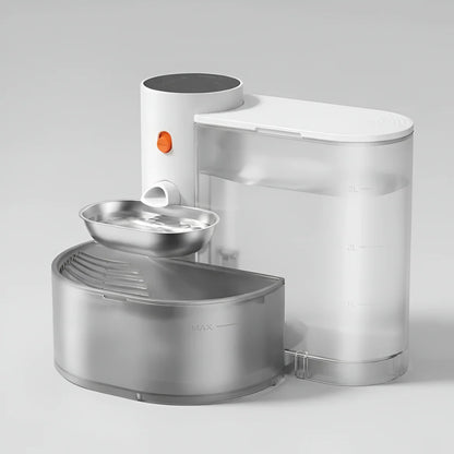 Fontaine à eau pour chat sans filtre avec bol en inox V2, double réservoir eau propre et eau usée, capacité 3,5L, vue produit complète