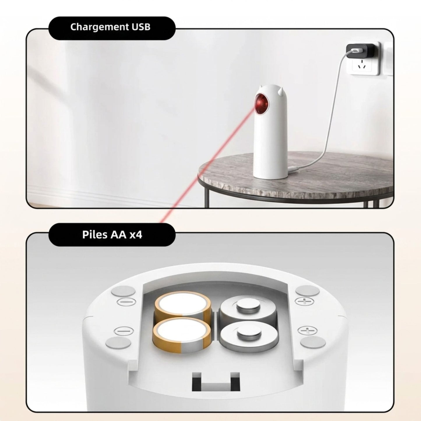 Laser pour chat rechargeable USB ou alimenté par piles AA, jouet interactif automatique offrant une utilisation flexible et pratique au quotidien Catedo
