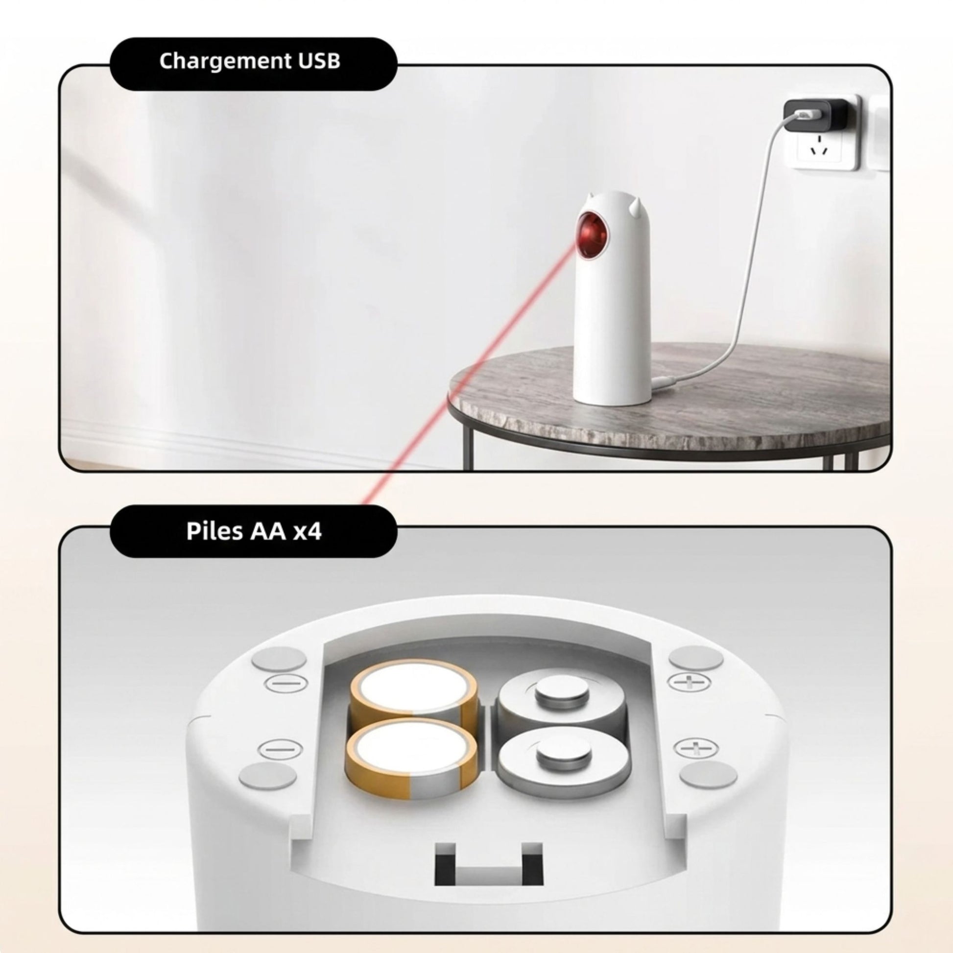 Laser pour chat rechargeable USB ou alimenté par piles AA, jouet interactif automatique offrant une utilisation flexible et pratique au quotidien Catedo
