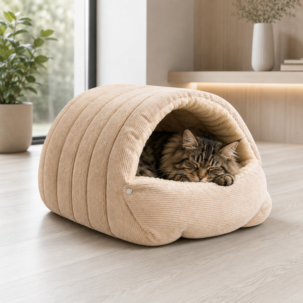 Lit pour chat en peluche douce avec cocon enveloppant et coussin moelleux pour des siestes confortables à l’intérieur Catedo