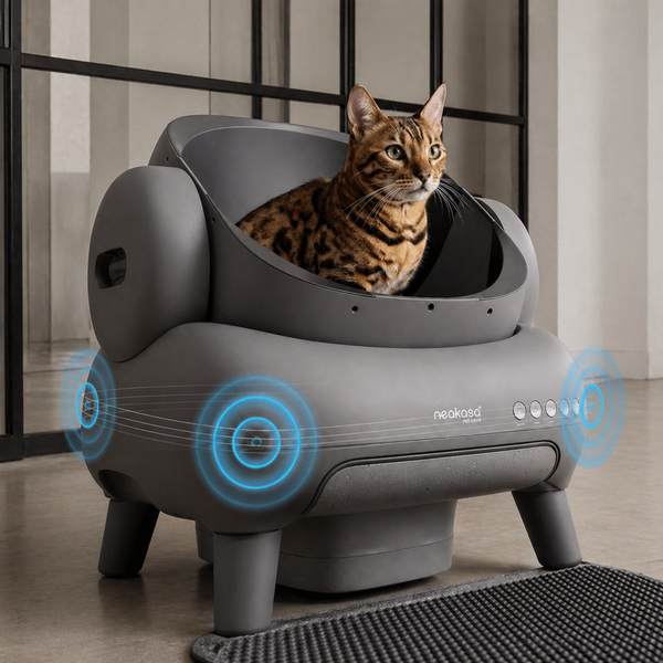 Litière automatique pour chat Neakasa M1 avec capteurs infrarouges actifs et chat Bengal à l'intérieur