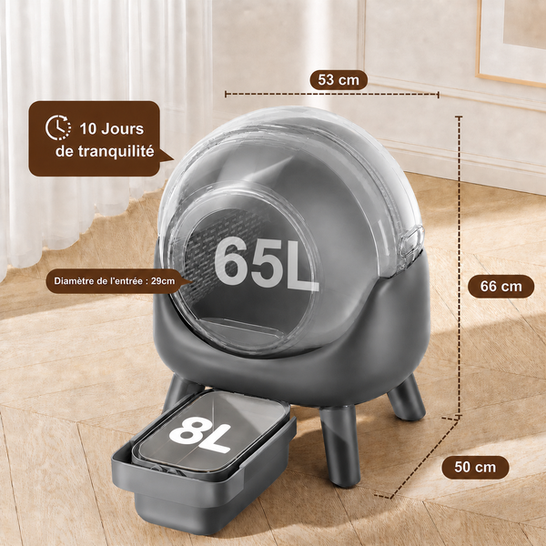 Litière automatique 65L application mobile suivi en temps réel