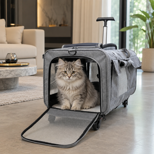 Sac de transport pour chat à roulettes avec chat à l’intérieur, confortable et pratique pour les voyages, trajets en voiture et visites vétérinaires Catedo
