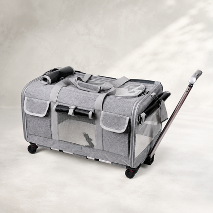 Sac de transport pour chat à roulettes gris avec poignée télescopique, spacieux, ventilé et pratique pour voyager avec votre chat Catedo