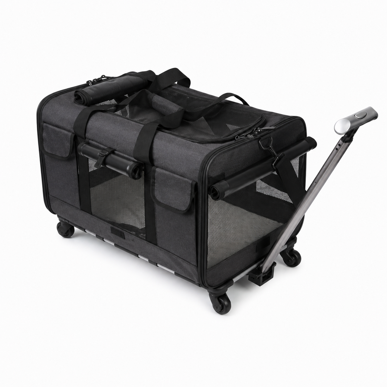 Sac de transport pour chat à roulettes noir avec poignée télescopique, grande capacité et panneaux respirants pour voyager confortablement avec votre chat Catedo
