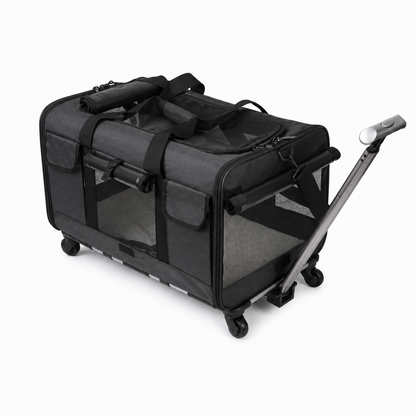 Sac de transport pour chat à roulettes noir avec poignée télescopique, grande capacité et panneaux respirants pour voyager confortablement avec votre chat Catedo