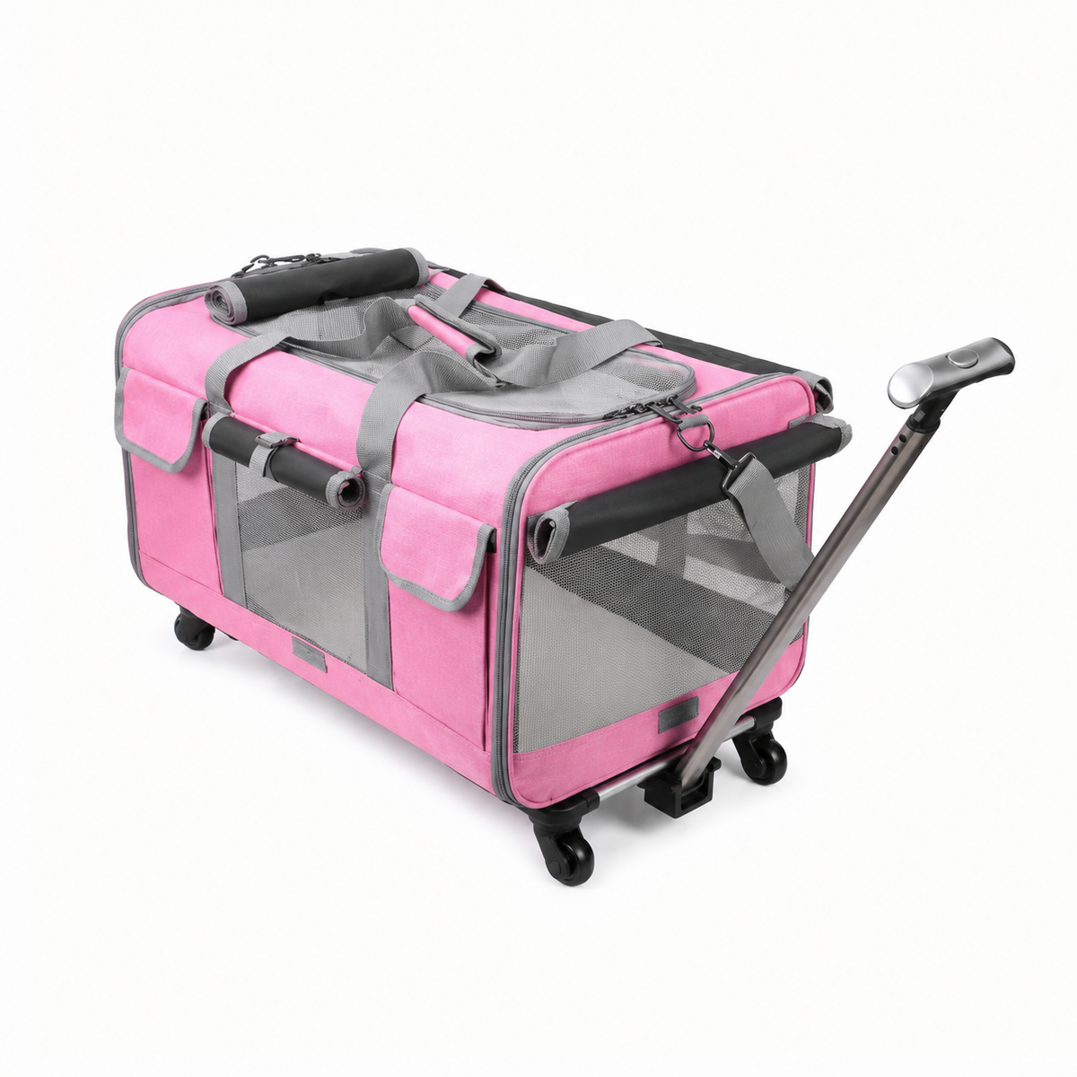 Sac de transport pour chat à roulettes rose avec poignée télescopique, spacieux, ventilé et confortable pour voyager avec votre chat Catedo