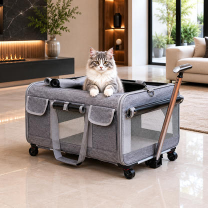 Sac de transport pour chat grande taille à roulettes avec poignée télescopique, spacieux et confortable pour voyager avec votre chat Catedo