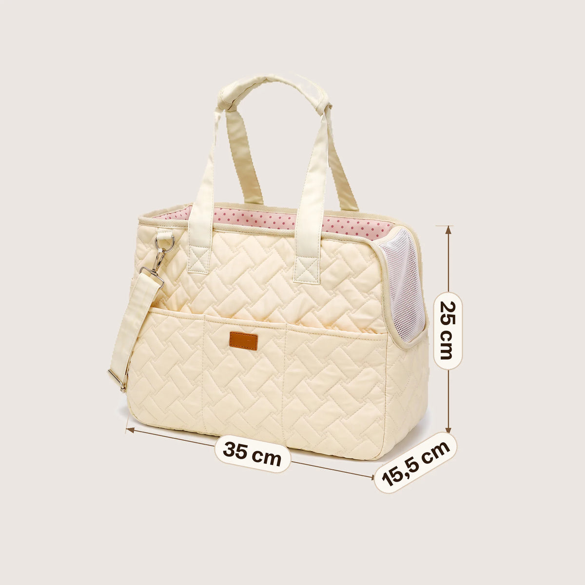 Dimensions du sac de transport souple : 35 cm de large, 25 cm de haut, 15,5 cm de profondeur